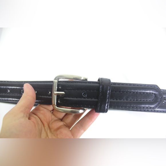 Vintage Black Canadian Longhorn Italian Style Leather Belt with Braided Detail - Picture 4 of 8